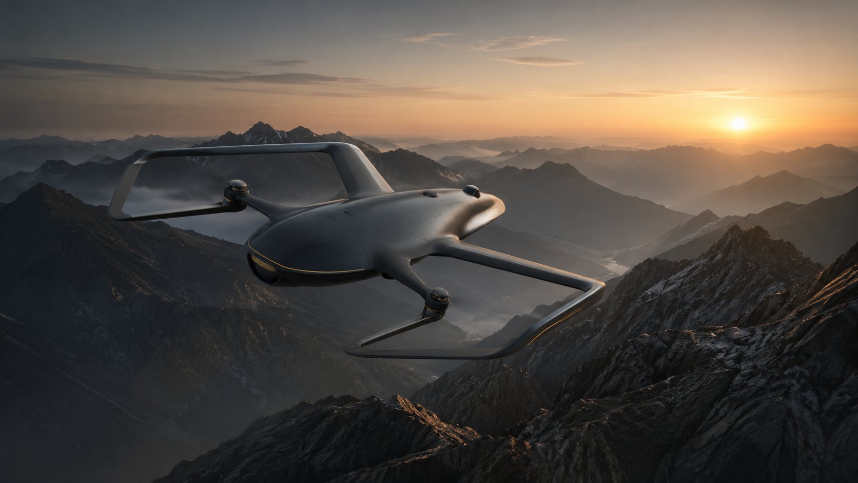 Illustrative unmanned aerial system over mountainous terrain